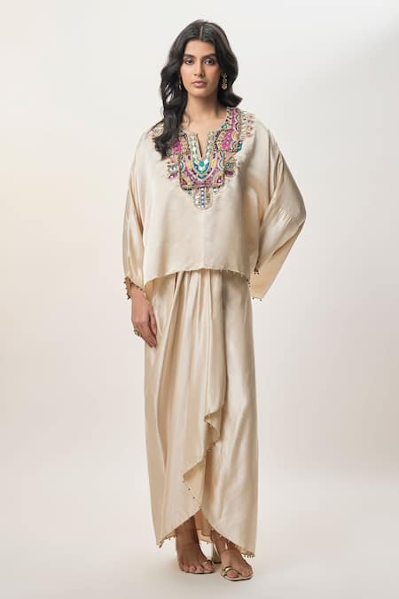 Payal Singhal Taraz Champagne Top With Draped Skirt 