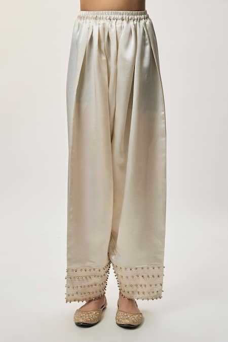 Payal Singhal_Beige Organza, Satin, Tissue, Modal Embroidery, Rangrez Striped Kurta Set _Online_at_Aza_Fashions