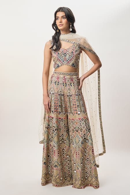 Payal Singhal Fariha Champagne Embroidered Sharara Set 