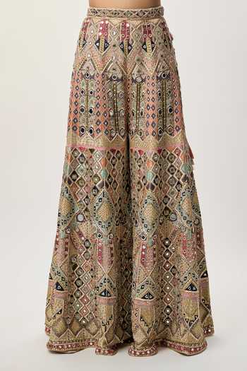 Payal Singhal_Beige Georgette, Net, Mukaish Mirrors, Stones, Embroidered And Sharara Set _Online_at_Aza_Fashions