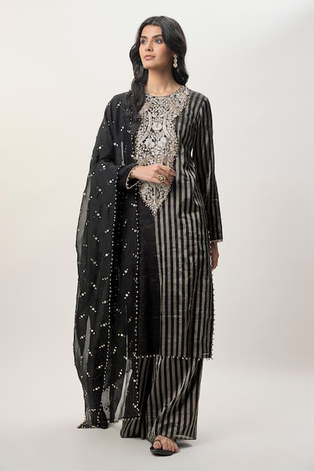 Payal Singhal Sabil Black Striped Tissue Kurta Palazzo Set 