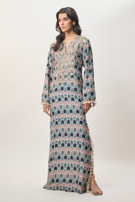 Payal Singhal Mahsa Indigo Kasbah Print Beyza Kaftan 