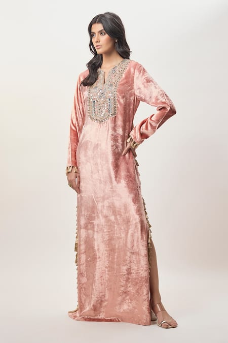 Payal Singhal Tara Rose Pink Velvet Beyza Kaftan 