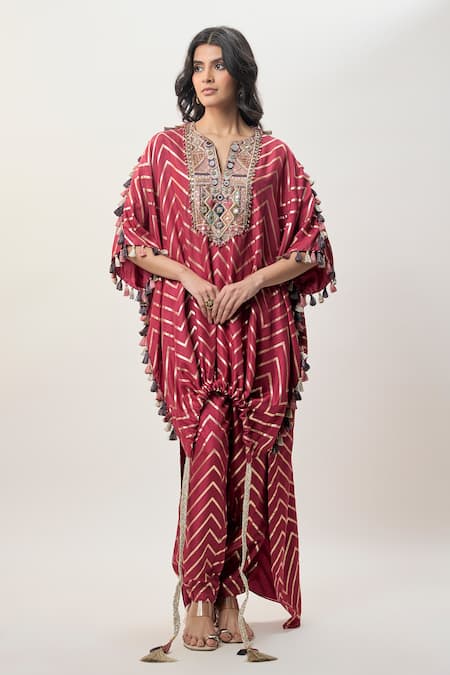 Payal Singhal Raniya Cranberry Kaftan & Jogger Pant Set 