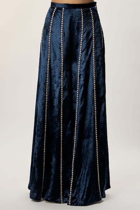 Buy_Payal Singhal_Blue Georgette, Velvet Embroidery, Mirrors, Tassels, Yasmin Blouse Sharara Set _Online_at_Aza_Fashions