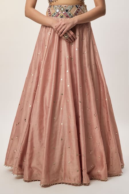 Payal Singhal_Pink Georgette, Net, Mukaish Embroidery, Mirrors, Tassels, Mahnaz Lehenga Set _Online_at_Aza_Fashions