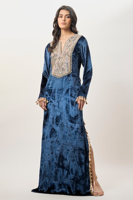 Payal Singhal Tara Navy Blue Velvet Beyza Kaftan 