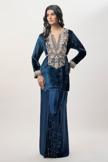 Payal Singhal Samira Velvet Embroidered Kurta Skirt Set 