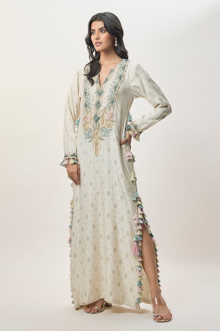 Payal Singhal Saira Off White Embroidered Yoke Beyza Kaftan 
