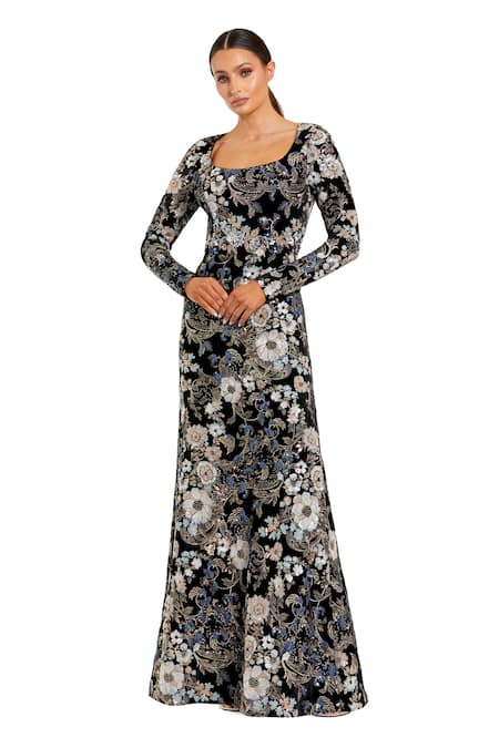 Mac Duggal Sequin Floral Embroidered Gown 