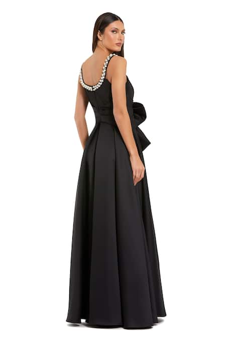 Mac Duggal Scoop Neck Pearl Embellished Gown 