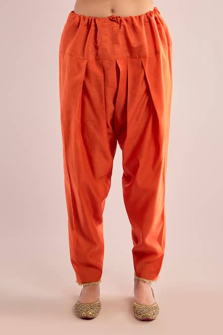 saina kapoor_Orange Organza, Chanderi Gota Patti Round Neck Embroidered Yoke Anarkali Set _Online_at_Aza_Fashions