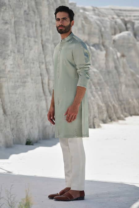 Buy_Amrit Dawani_Green Modal, Silk, Cotton Embroidery Butti Kurta Set _Online_at_Aza_Fashions