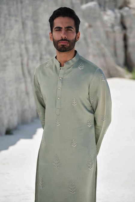 Shop_Amrit Dawani_Green Modal, Silk, Cotton Embroidery Butti Kurta Set _Online_at_Aza_Fashions