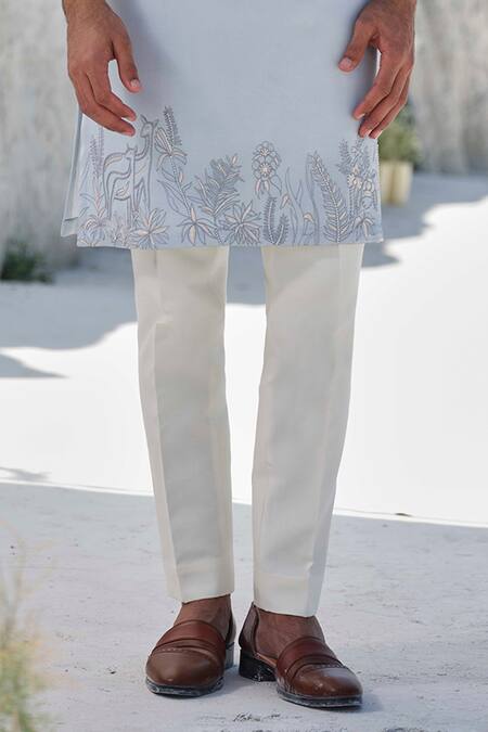 Amrit Dawani_Blue Modal, Cotton Embroidery Celestial Haze Kurta Set _Online_at_Aza_Fashions