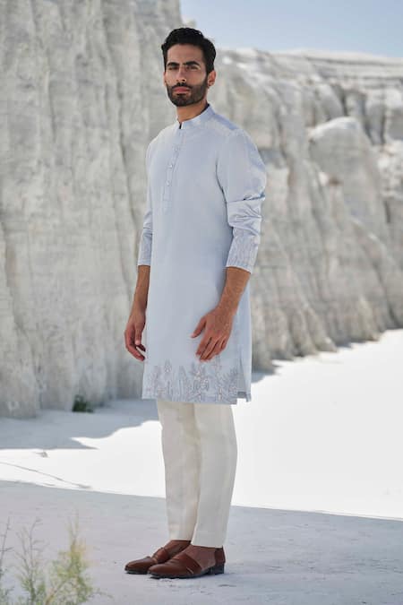 Amrit Dawani_Blue Modal, Cotton Embroidery Celestial Haze Kurta Set _at_Aza_Fashions