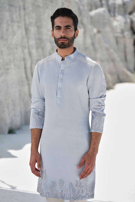 Shop_Amrit Dawani_Blue Modal, Cotton Embroidery Celestial Haze Kurta Set 