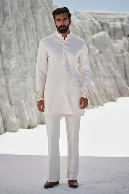 Shop_Amrit Dawani_Pink Modal, Cotton Embroidery Bundi Kurta Set _Online_at_Aza_Fashions