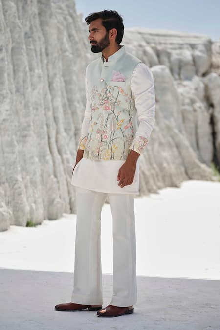 Buy_Amrit Dawani_Pink Modal, Cotton Embroidery Bundi Kurta Set 