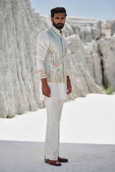 Shop_Amrit Dawani_Pink Modal, Cotton Embroidery Bundi Kurta Set 