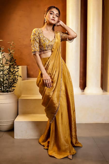 Dajwaree Swarna Pre-Draped Saree With Embroidered Blouse 