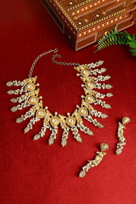 Mero Jewellery Tear Drop Cutwork Necklace Set 