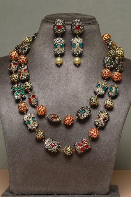 Mero Jewellery Kundan 92.5 Silver Necklace & Earrings Set 