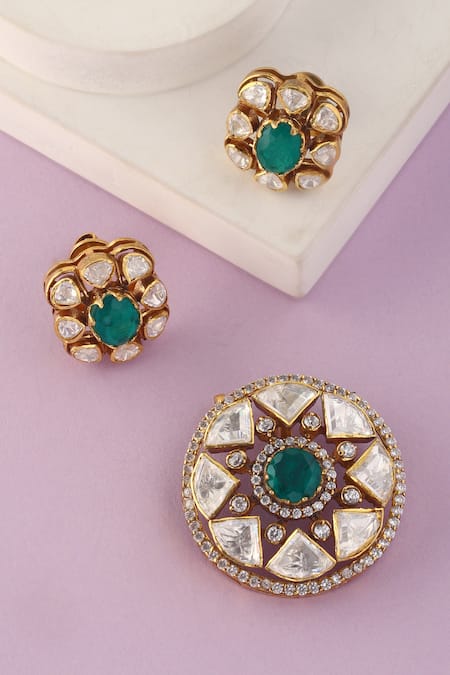 Mero Jewellery Geometric Carved Pendant & Earrings Set 