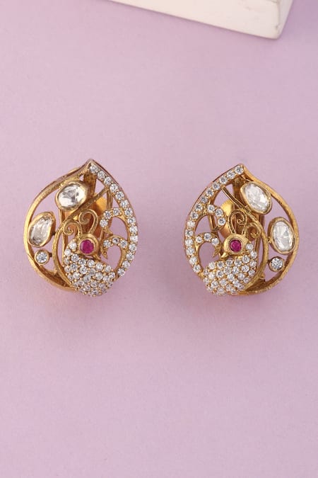 Mero Jewellery Peacock Carved Pendant & Earrings Set 