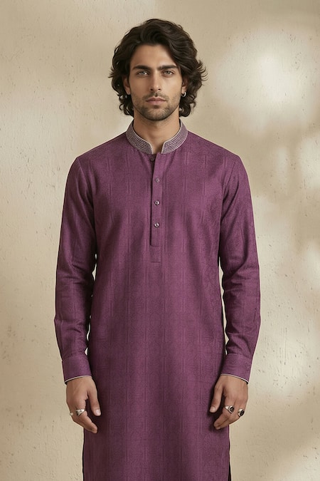 Shop_Bubber Couture_Wine Cotton Code Printed Bundi _Online_at_Aza_Fashions