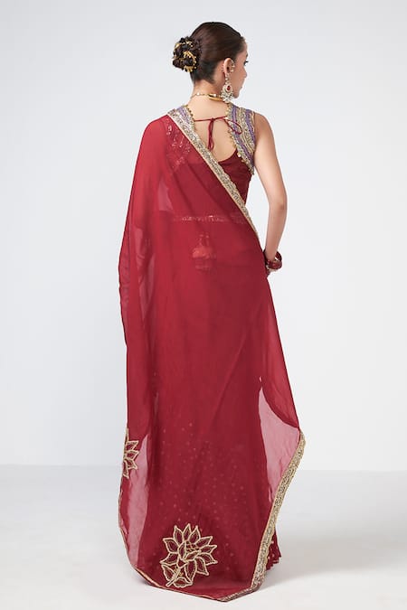 Rishi and Vibhuti Cherry Chamak Applique Work Saree With Blouse 