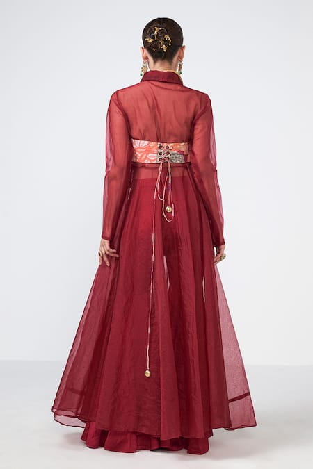 Rishi and Vibhuti Cherry Affair Floral Embroidered Cape Pant Set 