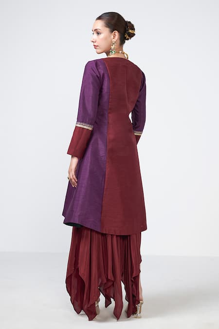 Rishi and Vibhuti Cola Colorblock Embroidered Angarkha & Pant Set 