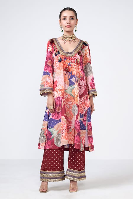 Rishi and Vibhuti Cherry Floral Print Kurta & Pant Set 