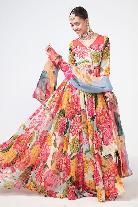 Rishi and Vibhuti Bagh Print Anarkali With Dupatta 