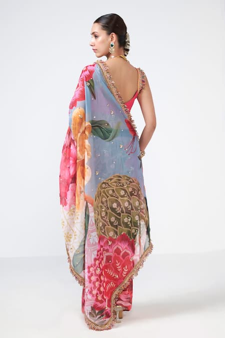 Rishi and Vibhuti Phool Bagh Print Saree With Blouse 