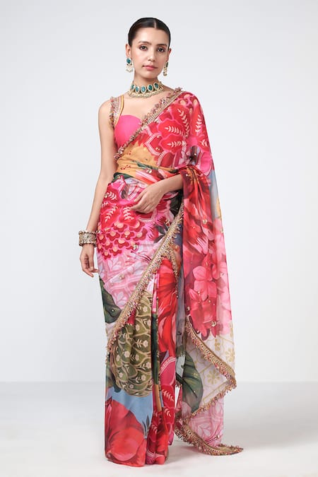 Rishi and Vibhuti Phool Bagh Print Saree With Blouse 