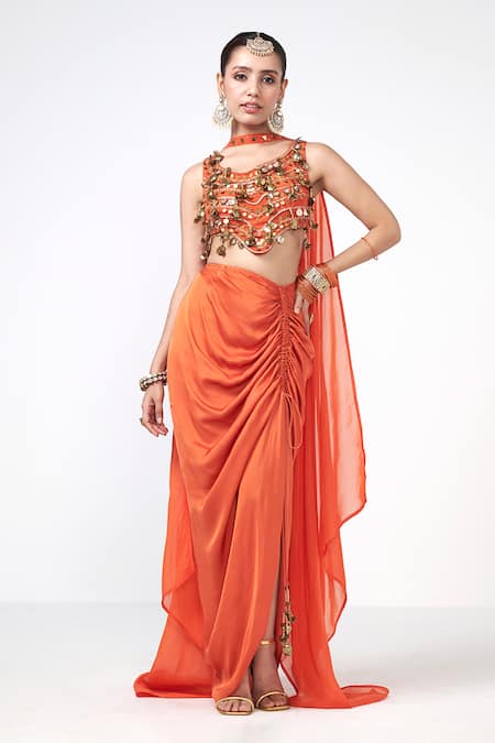 Rishi and Vibhuti Ghungroo Embroidered Blouse Skirt Set 