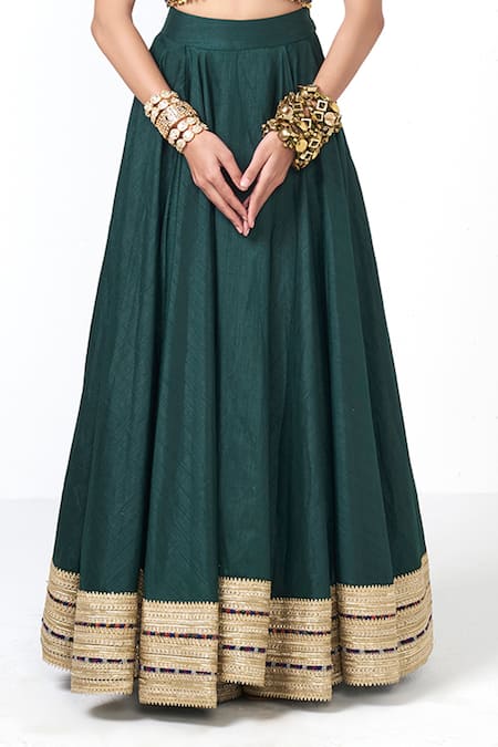 Buy_Rishi and Vibhuti_Emerald Green Dupion Embroidery, Sequins, Beads, Jalsa Blouse And Lehenga Set _Online_at_Aza_Fashions