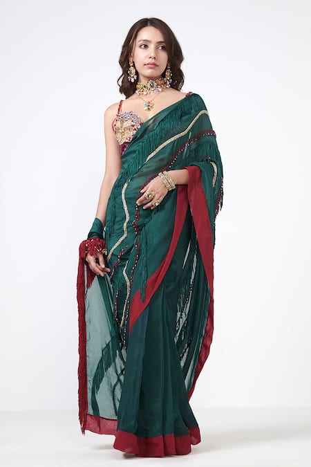 Rishi and Vibhuti Forest Wave Embroidered Saree 