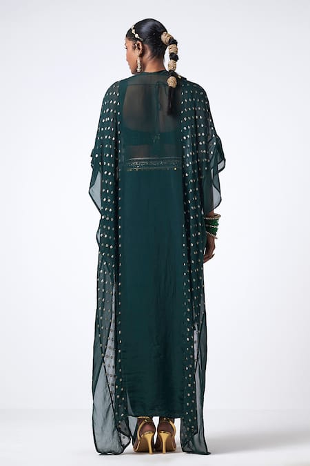 Rishi and Vibhuti Forest Karl Embroidered Cape Draped Skirt Set 
