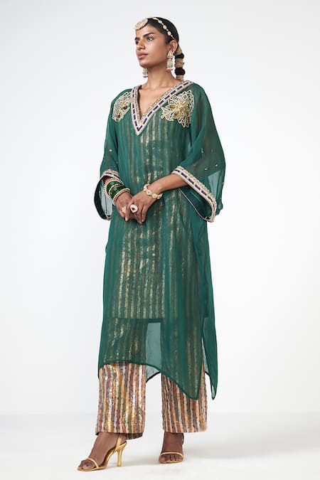 Rishi and Vibhuti Floral Embroidered Kurta & Pant Set 