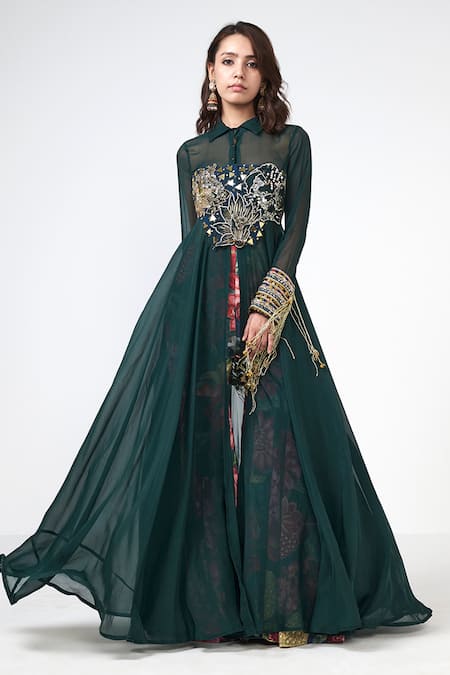 Rishi and Vibhuti Dilbar Kellen Embroidered Jacket Pant Set 