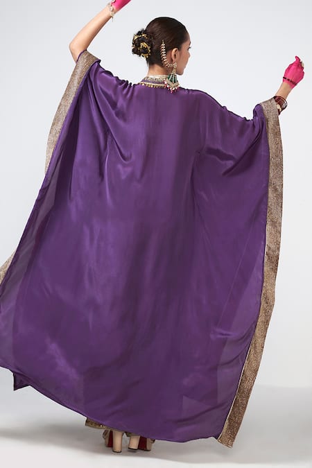 Rishi and Vibhuti Jamun Placket Embellished Kaftan & Pant Set 