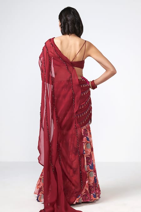 Rishi and Vibhuti Cherry Betaab Hand Embroidered Skirt & Draped Blouse Set 