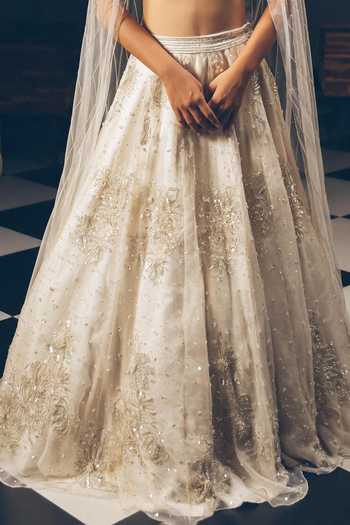 PRAVALIKA KOLA_Ivory Organza, Net Sequins, Beads, Stones, Selene Embellished Lehenga Set _Online_at_Aza_Fashions