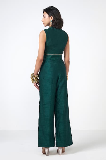 Rishi and Vibhuti Dusk Doom Embroidered Dupion Jacket & Pant Set 