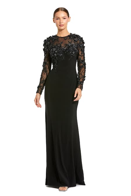 Mac Duggal Hand Beaded Floral Applique Dress 