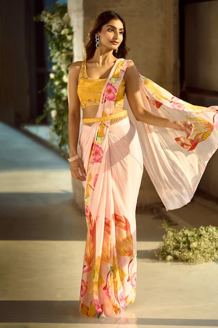 Samyukta Singhania Floral Pattern Pre-Draped Saree With Blouse 