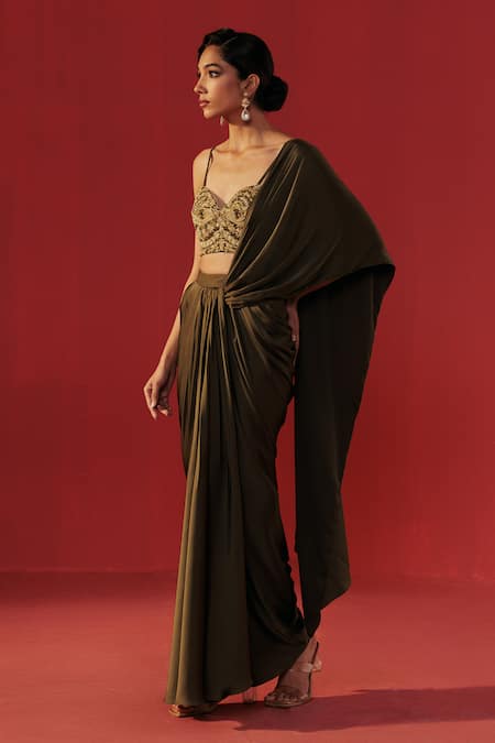 Rasasvada Pre-Draped Saree With Embroidered Bustier 